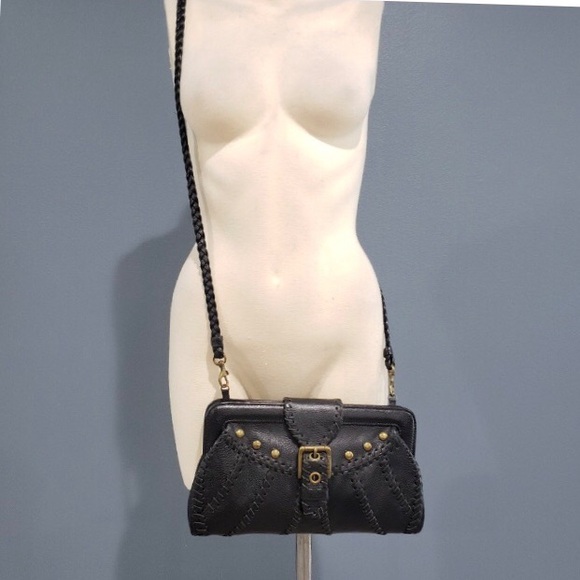 Isabella Fiore Purse Clutch Crossbody Whipstitch Studded Chain - Picture 5 of 5